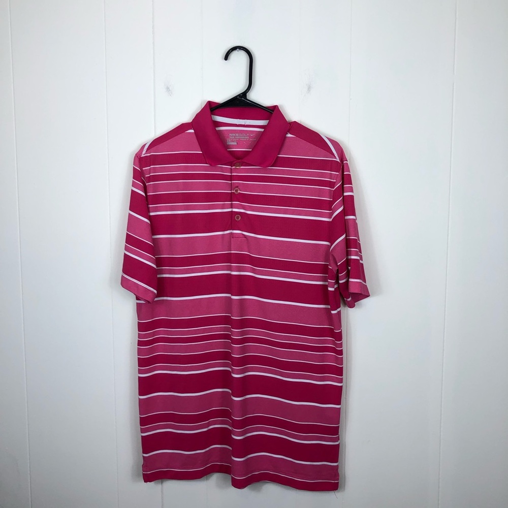Nike‎ Dri Fit Pink Striped Polo Sz M